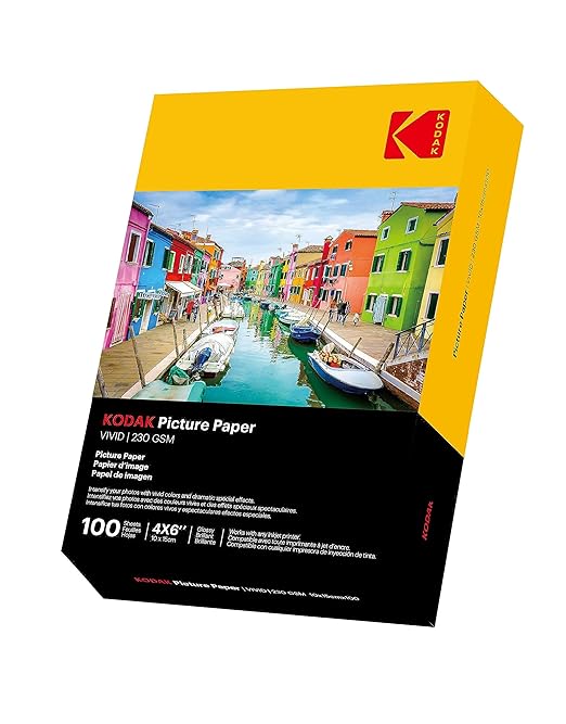 KODAK Picture Paper Vivid 4"x6", 100 count, 66lb-230g/m2 weight, 11.9 mil thickness, Vivid color picture paper- THIS PRODUCT IS NOT COMPATIBLE WITH THE KODAK DOCK PRINTER"