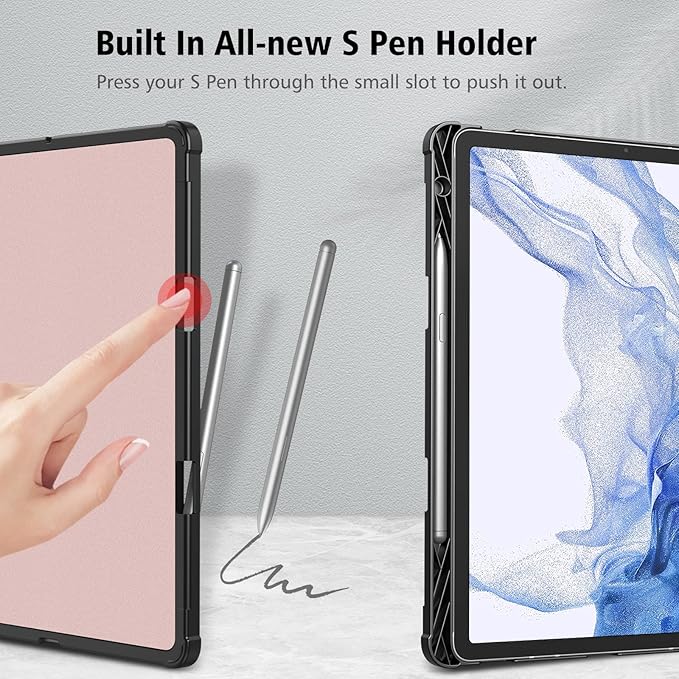 Fintie Case for Samsung Galaxy Tab S8/Tab S7 11 Inch (Model SM-X700/X706/T870/T875/T878) with Built-in S Pen Holder, Multiple Angle Portfolio Business Cover with Pocket Auto Sleep/Wake, Dreamy Marble