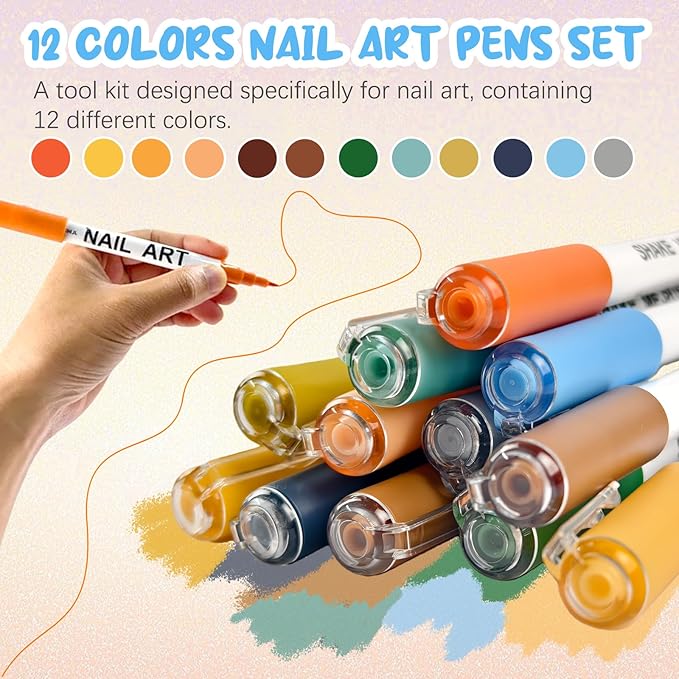 12 Color Nail Art Pens for Painting Nails, 0.7 MM Nail Polish Pens Drawing Point Liner Acrylic Painted Pen Kit, Waterproof Quick-drying for DIY Design Manicure Tools Christmas Gifts