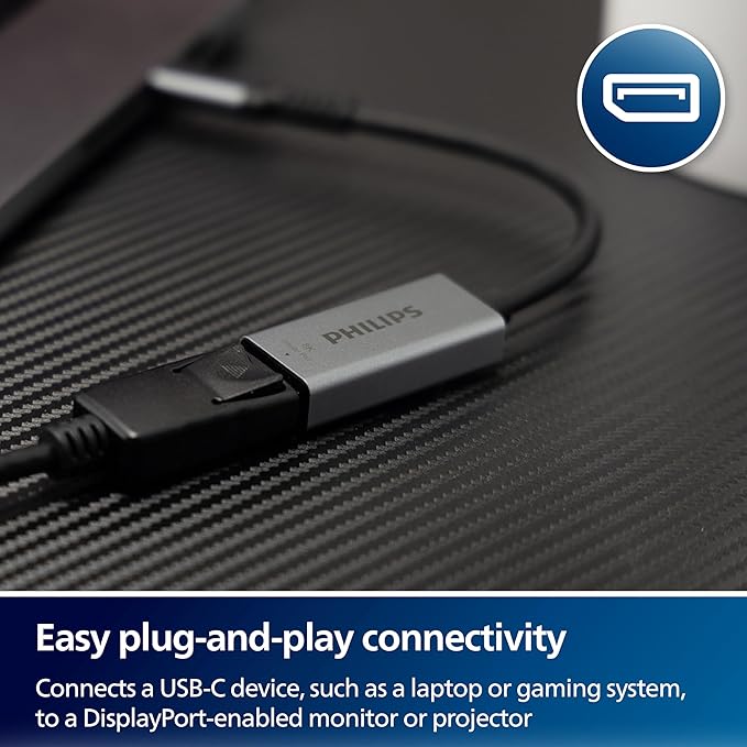 Philips USB C to DisplayPort Adapter, [8K UHD @ 60Hz 4K HD @ 144Hz] Type C USB C Adapter 32.4 Gbps Data Transfer Speed for MacBook Pro MacBook Air, iPad Pro, XPS 15/13, Spectre, Surface, SWL9753S/37
