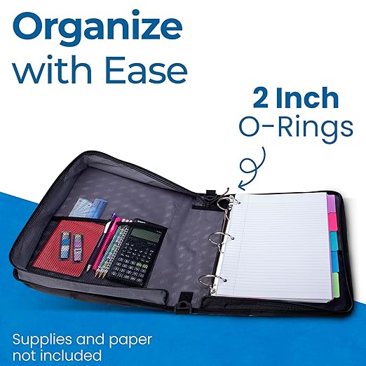 Case-it The Universal Zipper Binder - 2 Inch O-Rings Padded Pocket That Holds up to 13 Laptop/Tablet Multiple Pockets 400 Page Capacity Comes with Shoulder Strap Midnight Blue LT-007 (Pack of 6)