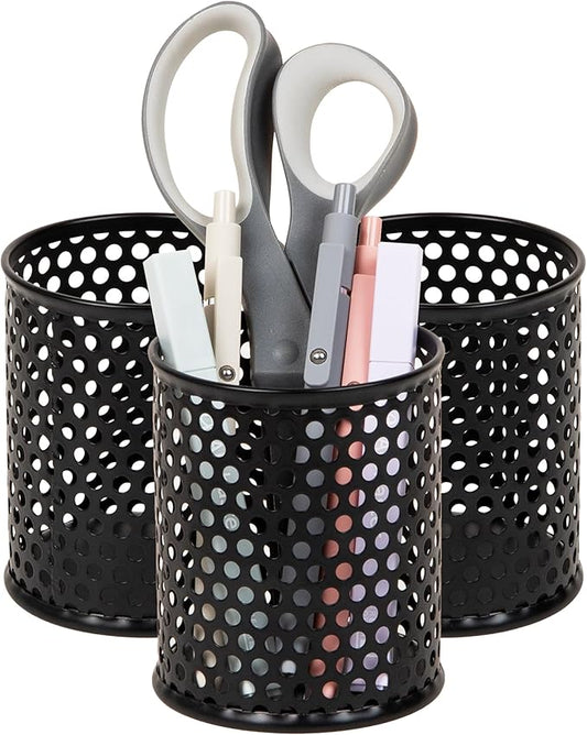 Mind Reader Metal Pen Cups, Mesh Pencil Holders, Desktop Organizer Set, Metal, Set of 3, Black