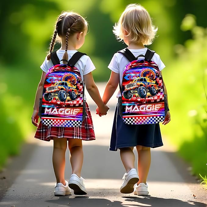 Custom Boys Truck Backpack with Lunch Box Personalized Name Bookbag Back to School Kids Backpacks for Elementary Middle School