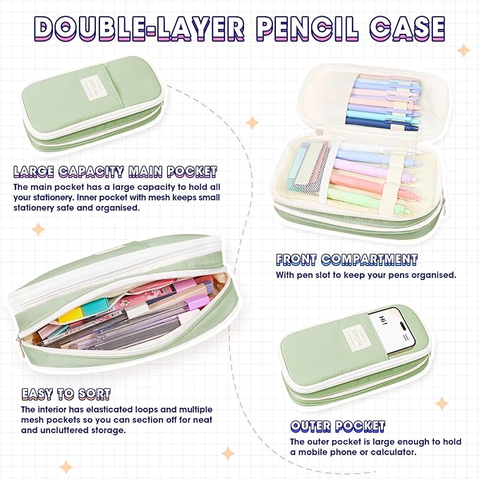 61 PCS Aesthetic School Supplies with Pen Case,12 Pastel Highlighters,5 Black Ink Gel Pens, 6 Mechanical Pencils 0.5 & 0.7mm,Sticky Note Index Tab and So on for Students Stationary College Essentials