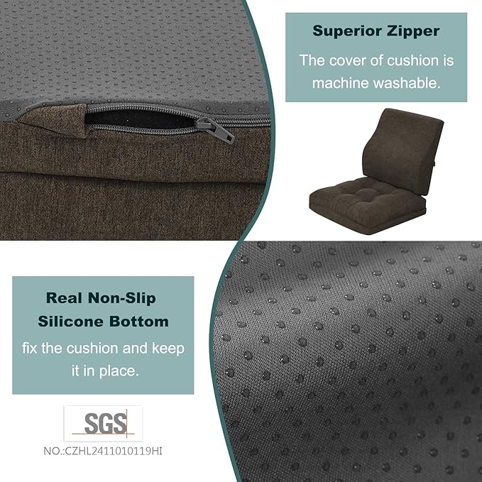 baibu Memory Foam Small Recliner Cushions with Lumbar Support Pillow Set, 18x16x4 Inch Dual-Layer Design Non-Slip Recliner Seat Cushion & Back Support Pillow for Reduce Hip & Lumbar Pain, Brown
