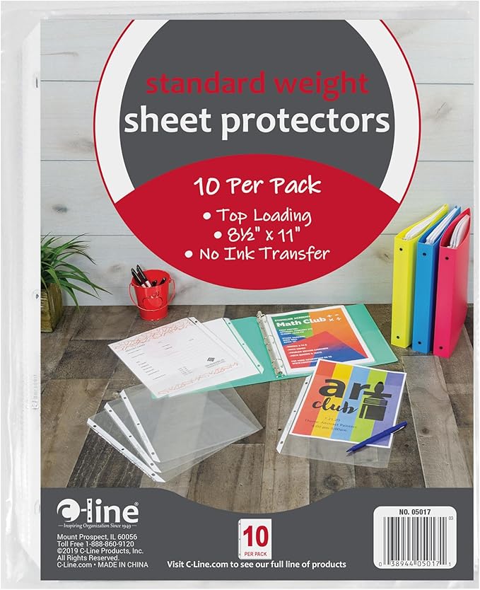 C-Line Top Loading Standard Weight Poly Sheet Protectors, Clear, 8.5 x 11 Inches, 10 per Pack, Set of 24 Packs (05017-24)
