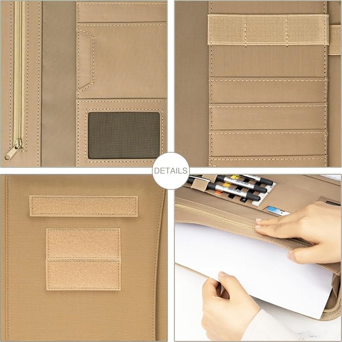 Military Zippered Padfolio and Tactical Notebook Cover with Legal Pad for A4 Folder, Large OCP Binder Planner for Men and Women - Army Leaders Book Organizer(Coyote)