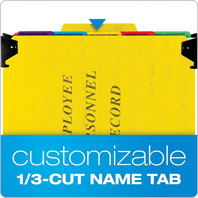 Pendaflex SER2YEL Personnel Folders, 1/3 Cut Hanging Top Tab, Letter, Yellow