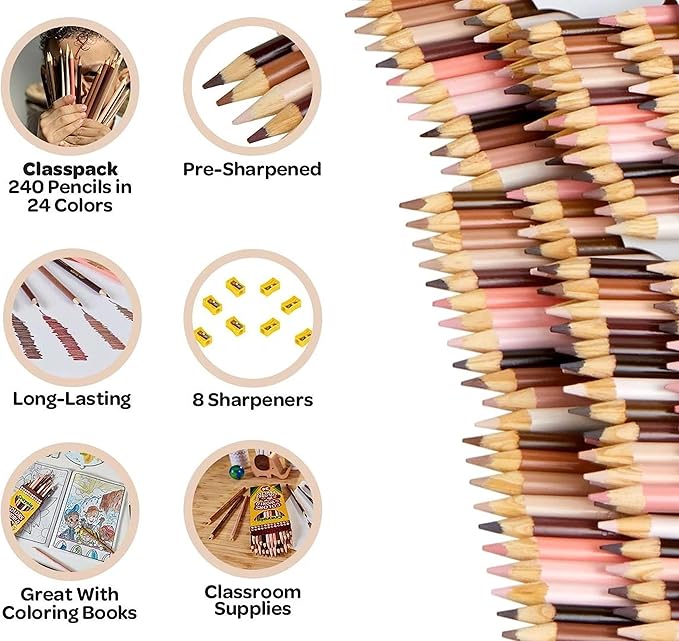 Crayola Colors of the World Skin Tone Colored Pencils Classpack (240ct), Bulk Colored Pencils for Classrooms, Teacher Supplies, Gifts