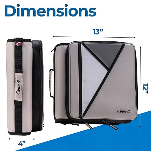 Case-it Universal Zipper Binder | 2-Inch O-Rings,13-Inch Laptop/Tablet PaddedPocket,400 Sheet Capacity,Multiple Storage Pockets & Shoulder Strap | School & Office Organizer | LT-007 Warm Gray | 6 Pack
