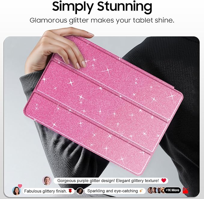 Fintie Slim Case for Samsung Galaxy Tab S10 Lite/ S10 FE/ S9 FE 5G 10.9 Inch/Tab S9 11 Inch with S Pen Holder, Glittering Sparkly Shockproof Cover with Shiny Clear Back Shell, Auto Wake/Sleep, Pink