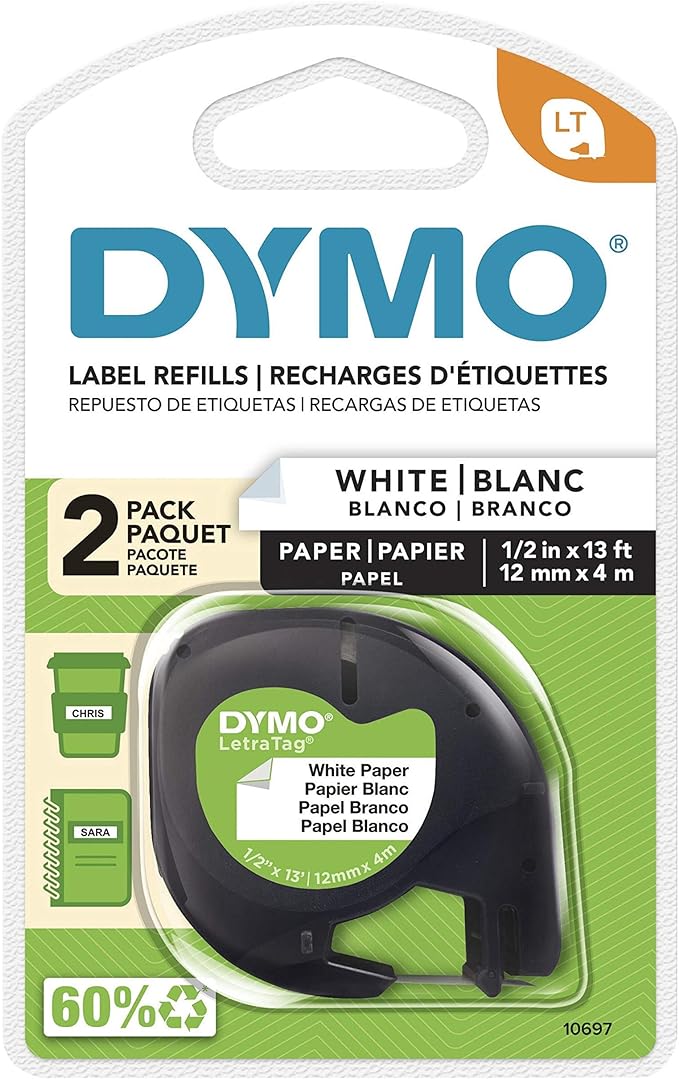 DYMO(R) LT 10697 Black-On-White Tape, 0.5in. x 13ft., 10697