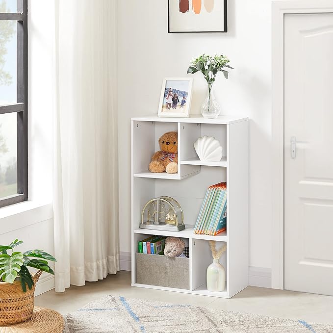 VECELO Small White Bookshelf, 5 Cube Shelf, Fits Tallest Hardcovers, Horizontal Available, Storage Organzier for Home Office,White