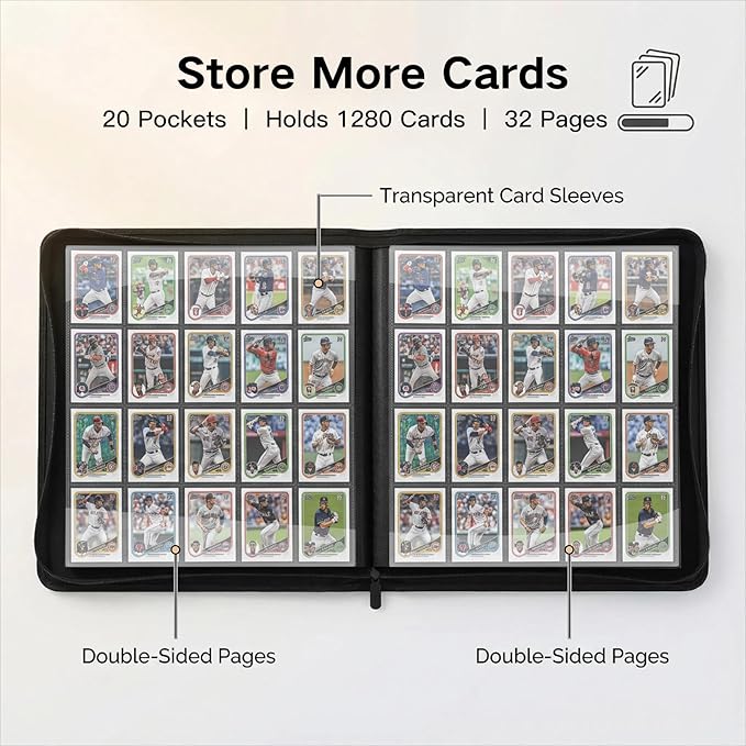 1280+ Cards 20 Pocket Card Binder Collector Card Album Trading Card Binder Ringless Trading Card Album Side Loading Compatible with TCG, Game & Sports Cards (Orange)