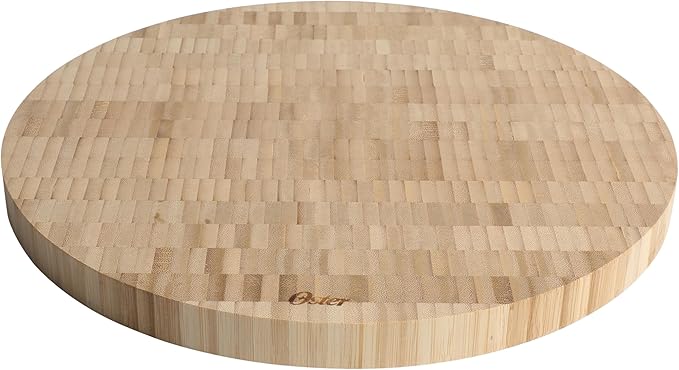 Oster Capeheart Round End Grain Bamboo Cutting Board Set – 14" Wooden Durable Kitchen Chopping Carving Boards with Juice Grooves, Oil Finished