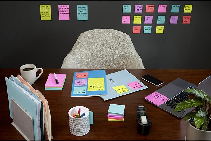 Post-it Super Sticky Notes, 3 Sticky Note Pads, 3 x 3 in., School Supplies, Office Products, Sticky Notes for Vertical Surfaces, Monitors, Walls and Windows, Supernova Neons Collection
