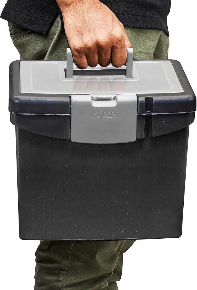 Storex 61504B02C Portable File Box with XL Lid, 11 x 13-1/2 x 11 Inches, Black (Pack of 3)