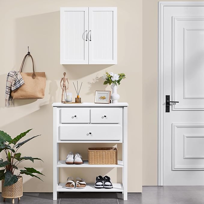 Yaheetech Bathroom Wall Cabinet with Adjustable Shelf, Kitchen Storage Cupboard Cabinet with 2 Doors, Wall Mount Medicine Cabinet for Living Room, Laundry, White