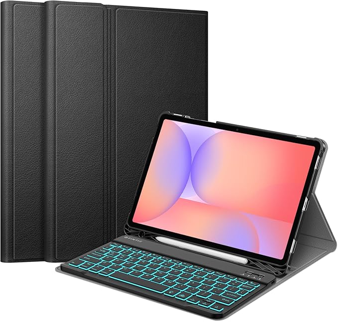 Fintie Backlit Keyboard Case for Samsung Galaxy Tab S10 Lite/ S10 FE/ S9 FE 5G 10.9 Inch/Tab S9 11 Inch with S Pen Holder, Detachable 7-Color Backlight Bluetooth Keyboard Protective Stand Cover, Black