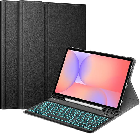 Fintie Backlit Keyboard Case for Samsung Galaxy Tab S10 Lite/ S10 FE/ S9 FE 5G 10.9 Inch/Tab S9 11 Inch with S Pen Holder, Detachable 7-Color Backlight Bluetooth Keyboard Protective Stand Cover, Black
