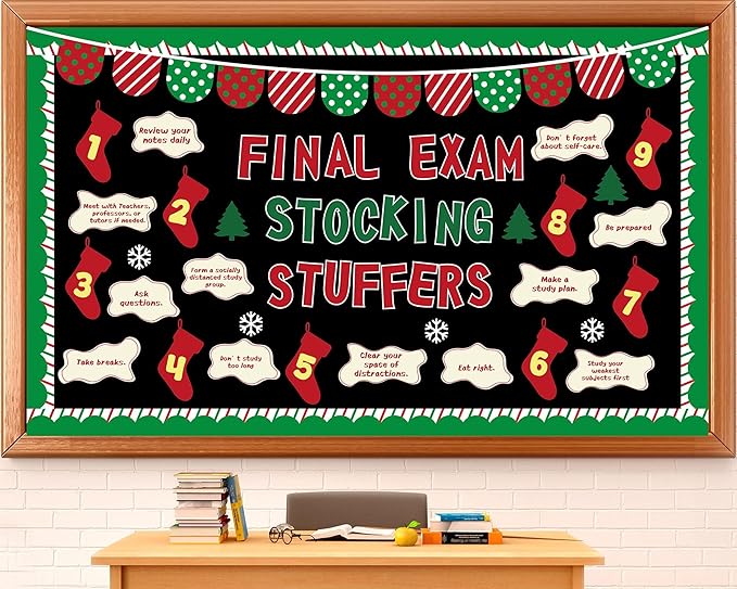 Christmas Bulletin Board Decorations Set Xmas Final Exam Stocking Bulletin Board Classroom Decor Christmas Paper Cutouts for Classroom Home School Winter Holiday Chalkboard Wall Party Decor Supplies