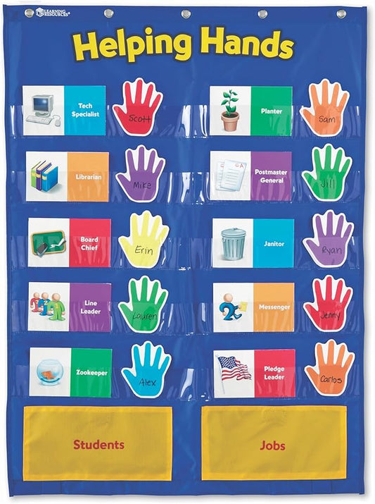 Learning Resources Helping Hands Pocket Chart, 30 Card, Classroom Organization, Teacher Accessories,Teacher Supplies for Classroom,Back to School Supplies