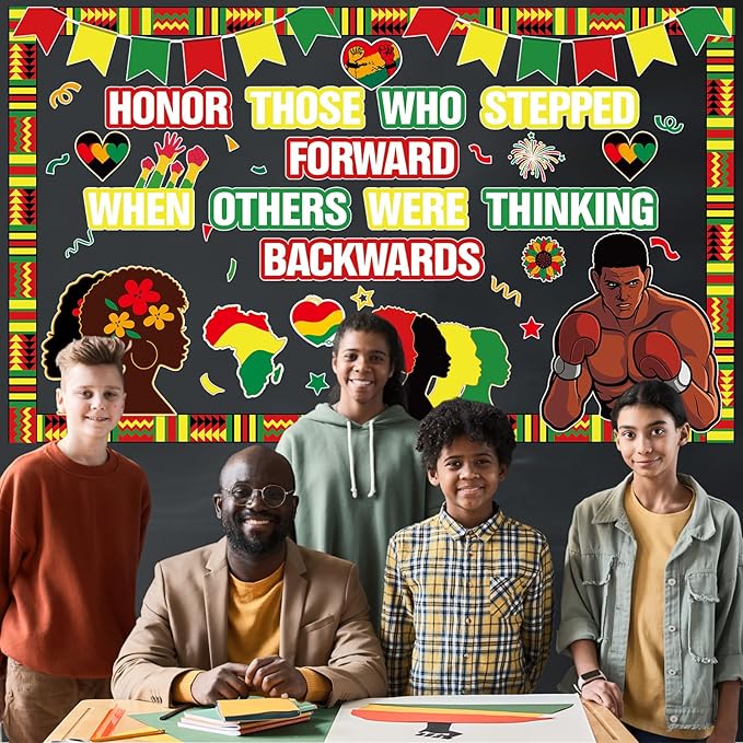 party greeting Black History Month Bulletin Board Set Black History Classroom Decoration African American Inspirational Quotes Paper Cutouts for School Classroom Home Chalkboard Wall Decor Supplies