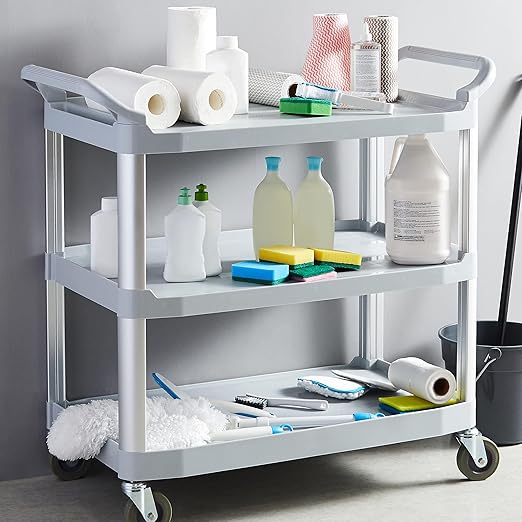 Amazon Basics 3-Tier Rolling Utility Cart, Commercial Grade, 400 lbs Loading Capacity, Portable Mobile Shelving, Gray