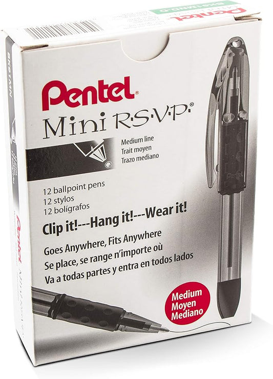 Pentel RSVP Mini Ballpoint Pen, (1.0mm) Medium Line, Green Ink, 12 pack (BK91MND-D)