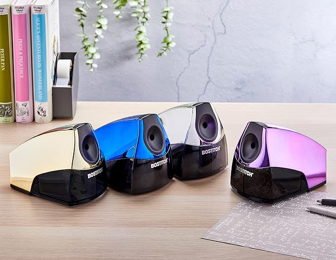 Bostitch Office Electric Pencil Sharpener, Heavy Duty Powerful Stall-Free Motor, High Capacity Shavings Tray, for Office or Classroom, Metallic Purple