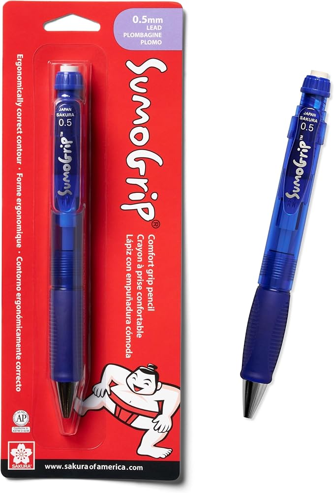 SAKURA 50282 SumoGrip 0.5-mm Pencil with Eraser, Clear Blue