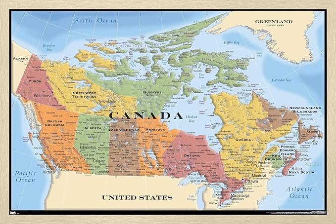 Map - Canada Wall Poster, 22.4L" x 14.7W", Blonde Framed Version