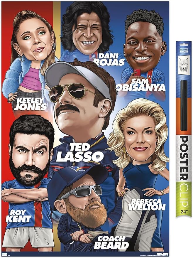 Ted Lasso - Character Grid Wall Poster, 34L" x 22.4W", Premium Poster & Clip Bundle