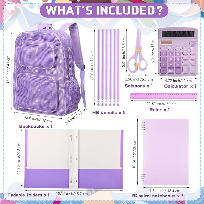 13 Piece Operation Christmas Bulk Item, 17" Mesh Backpack Semi Transparent Heavy Duty, Notebook for Holiday Donation(Purple)