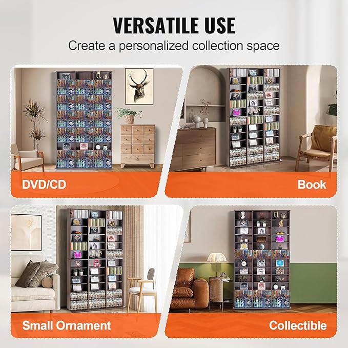 VEVOR Media Storage Cabinet, Adjustable DVD Cabinet, CD Storage, Protects & Organizes Music, Movie, Video Games or Memorabilia Collections-Espresso