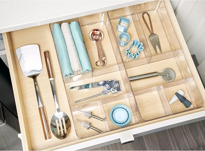 iDesign Interlocking 5-Section Drawer Organizer for Kitchen, Bathroom or Desk Drawers, Clear