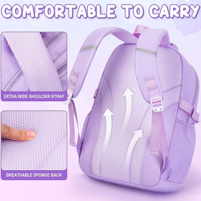 Fimibuke Backpacks for Girls, 3 PCS Waterproof School Backpack with Lunch Box & Pencil Pouch for Kids Teen Girl, Cute Bookbag School Bag for Elementary Middle High School Student Ages 6+(Pink)