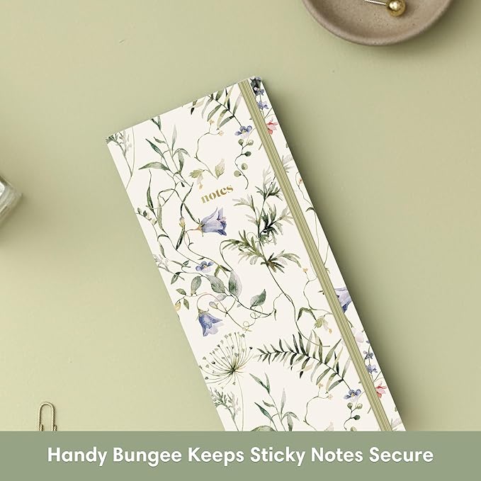 Blue Sky Sticky Notes Folio with List Pad, Undated, Glued Binding with Bungee Closure, Portable to-Do List and Note Organizer (Balsam Matte, 6.81" x 2.95")