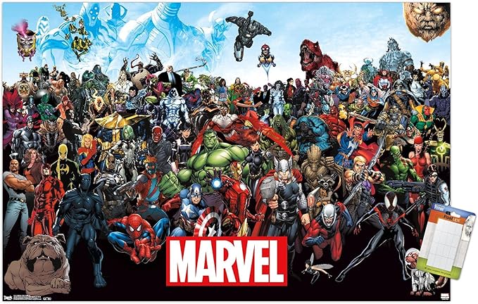 Marvel Comics The Marvel Lineup Wall Poster, 22.4L" x 14.7W", Premium Poster & Mount Bundle