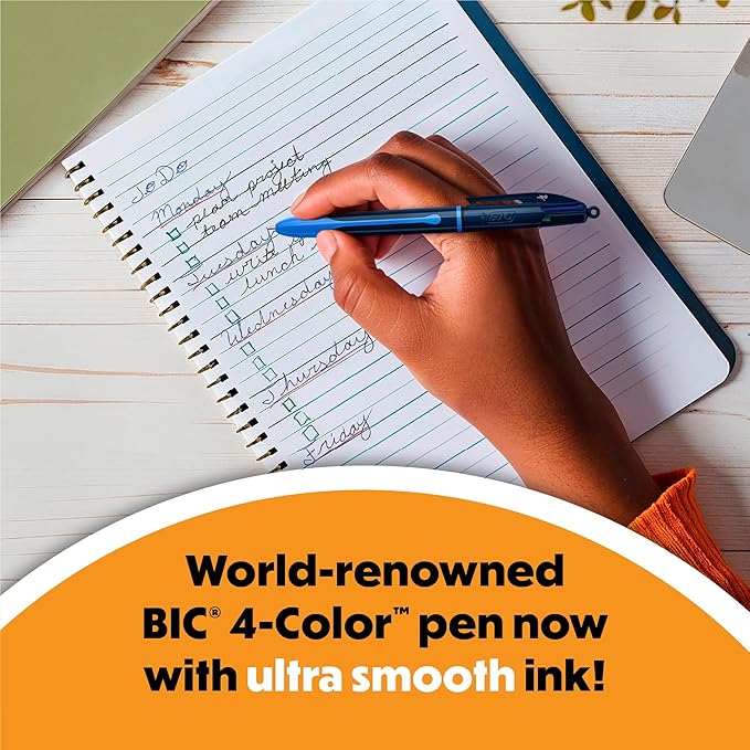 BIC 4-Color Smooth Retractable Ballpoint Pen with Gel-Like Ink, 1.0 mm Point, 12-Count in Assorted Ink Colors