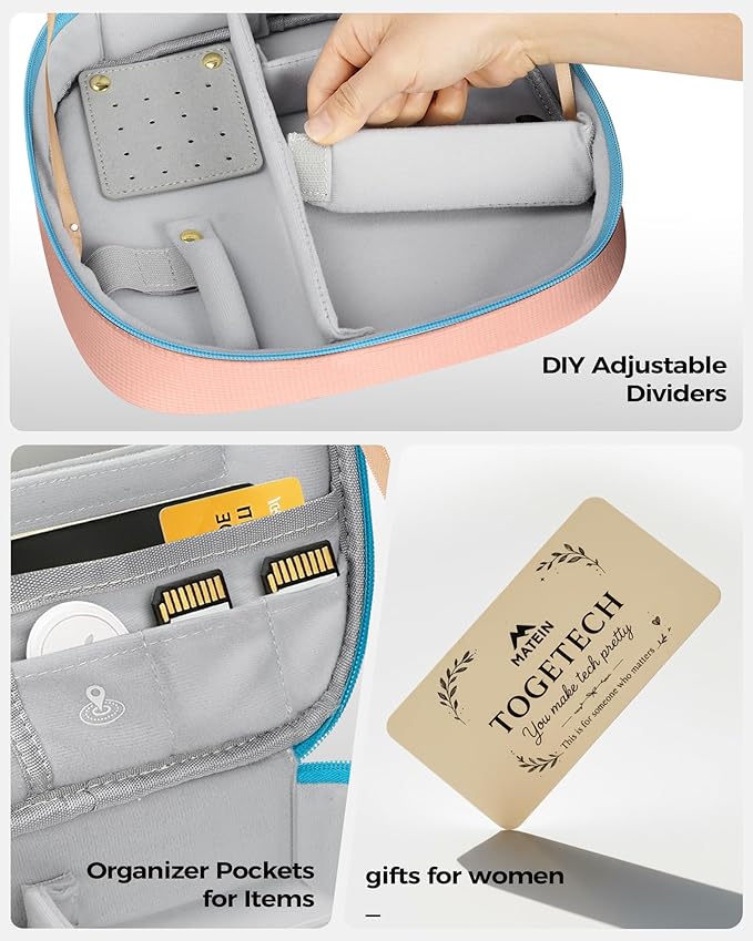 MATEIN Valentines Day Gifts for Couples, Mr and Mrs Gifts, Electronics Organizer Travel Case with USB Port, 2-Pack Couple Cord Organizer Bag 2-in-1 Cable Storage Bag for Tech Accessories and Makeup