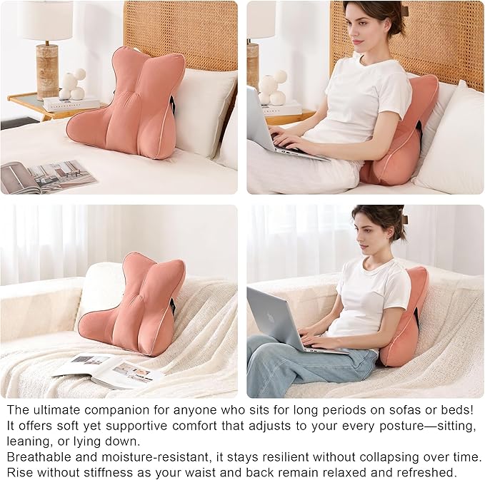 Lumbar Support Pillow(Pat. Pend) for Lower Back Pain Relief – Multi-Functional Ergonomic Lumbar Cushion, Reading Pillow for Office Chair, Car Seat & Sofa,Blush Pink