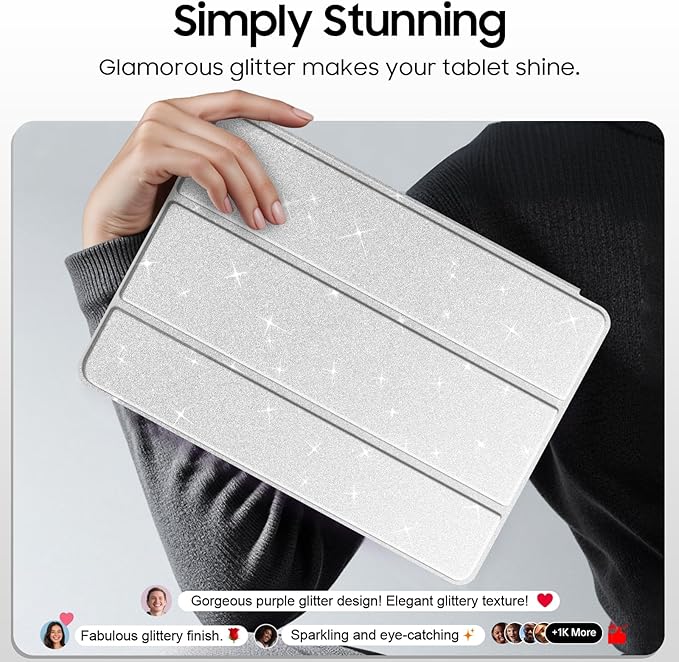 Fintie Slim Case for Samsung Galaxy Tab S10 Lite/ S10 FE/ S9 FE 5G 10.9 Inch/Tab S9 11 Inch with S Pen Holder, Glittering Sparkly Shockproof Cover with Shiny Clear Back Shell, Auto Wake/Sleep, Silver