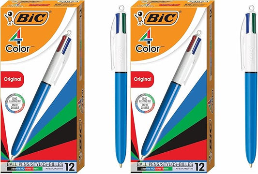 BIC 4-Color Retractable Ballpoint Pens with 1.0 mm Medium Point and Assorted Ink Colors,Pack,(Pack of 24)