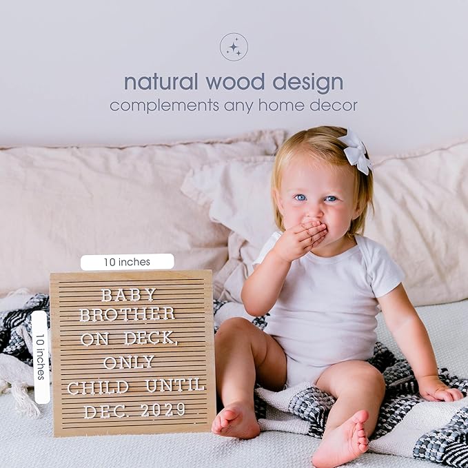 Pearhead Wooden Letter Board, 10 x 10 Inch Felt Message Board with Letters and Numbers for Baby Milestones and Home Décor