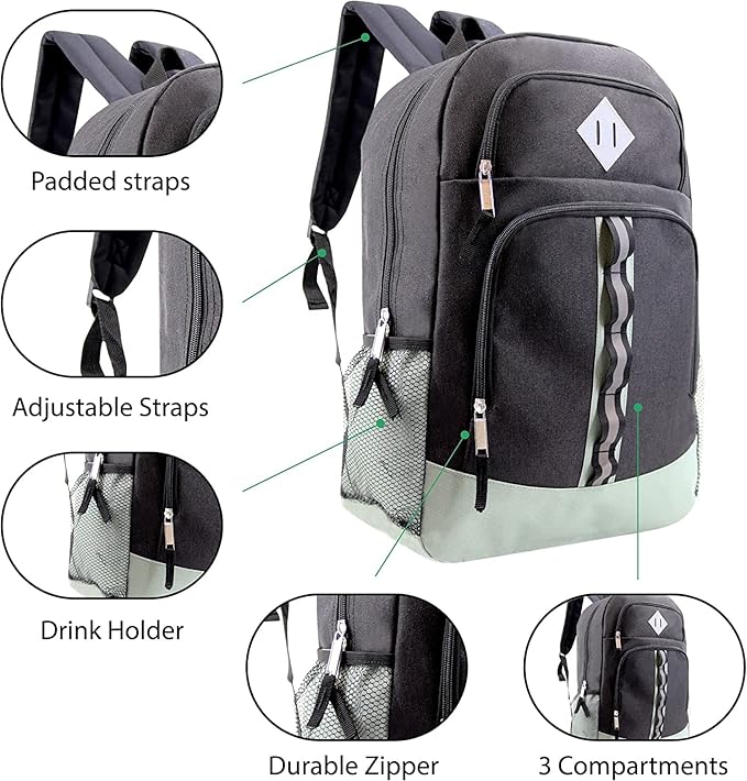 6-Pack 18” Sport Backpacks with 50 Piece School Supplies Kits - Pens, Pencils, Crayons – Bulk Bundle for Elementary, Middle, and High School Students