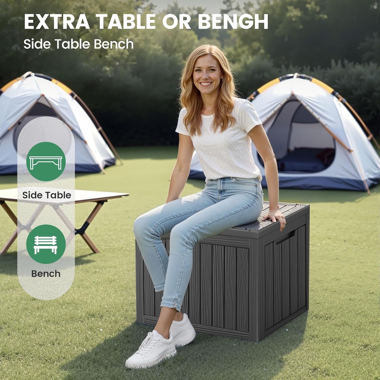 45 Outdoor Storage Box, Waterproof Resin Deck Box with Side Handles, Lockable Outdoor Bench for Indoor & Outdoor Use, Storage Bin for Patio Cushions, Garden Tools, Package Delivery, Black