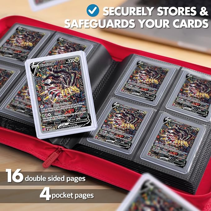 FunGuys Toploader Binder – 4 Pocket Trading Card Binder for 128 Top Loaders, Pokemon Card Binder, MTG, Yugioh, Sports Cards, TCG Storage Album, Zipper Card Collector Folder