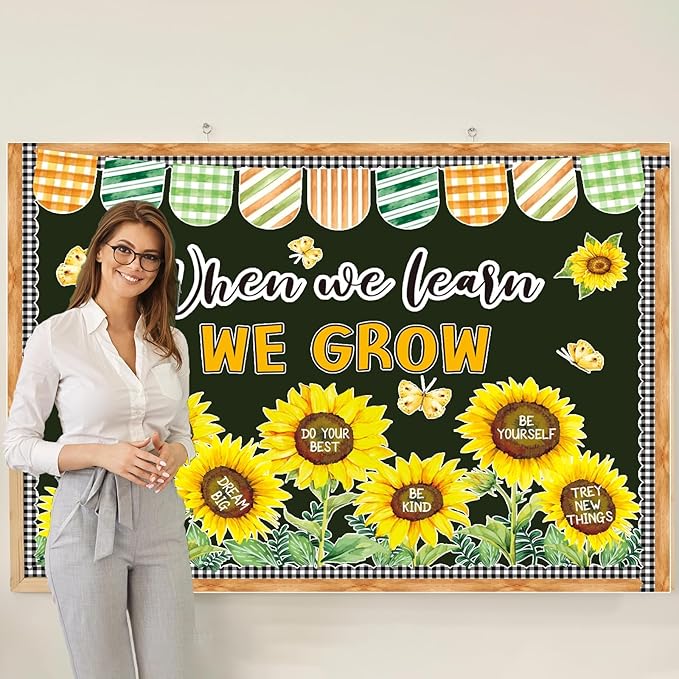 Spring Sunflower Bulletin Board Decorations Set with Borders Motivational Sunflowers Classroom Decor for Teachers Cute Wildflowers Positivity Cutouts for Class School Classroom Bulletin Board Decorati