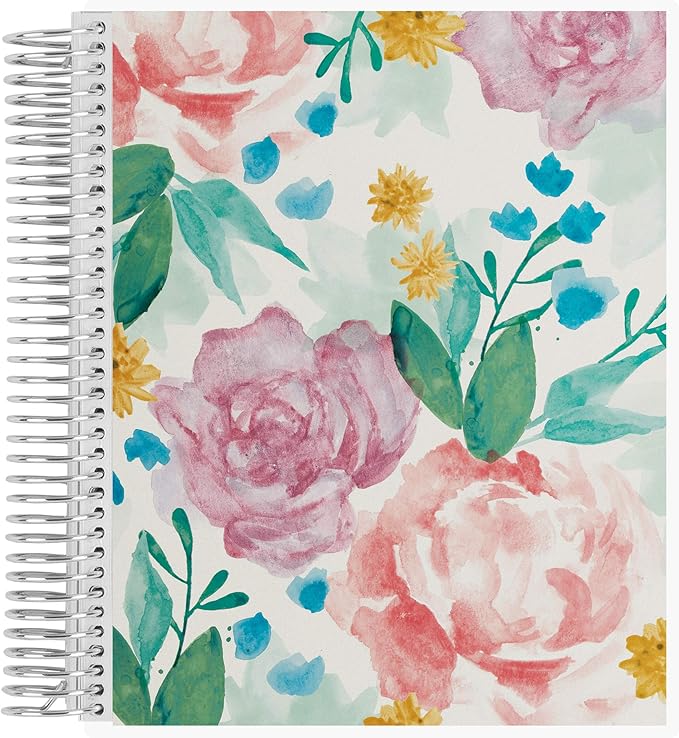 Erin Condren 8.5" X 11" Spiral Bound Dot Grid Journal Notebook - Watercolor Blooms, 5Mm Dot Grid, 160 Page Writing, Drawing & Art Notebook, 80Lb Thick Paper, Stickers Included